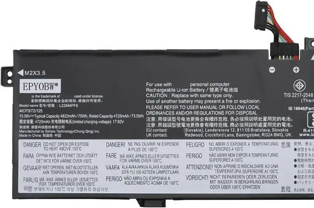 Alt view image 2 of 4 - L22M4PF6 Laptop Battery 75Wh 4822mAh 4-Cell 15.56V Compatible with Lenovo Yoga Pro 9-14IRP8 / Slim Pro 9-14IRP8 Series L22C4PF6