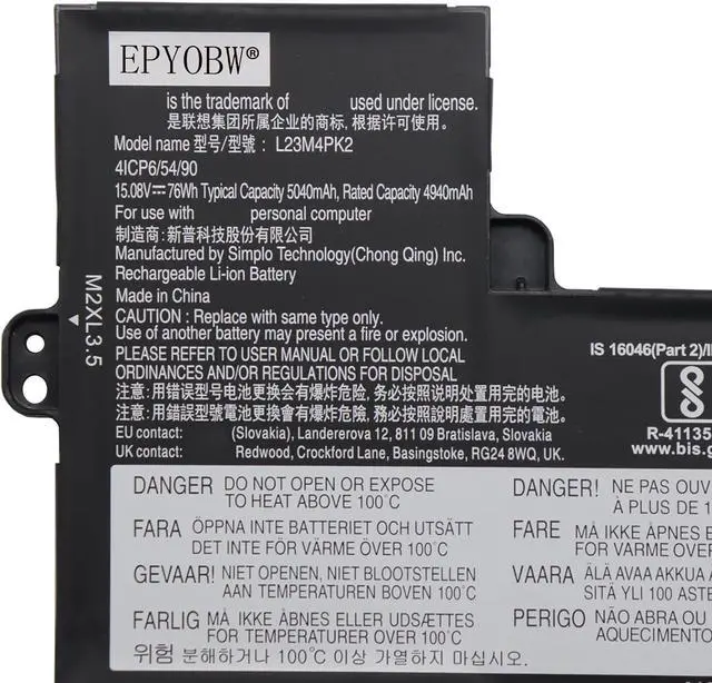 Alt view image 3 of 4 - L23M4PK2 Laptop Battery 76Wh 5040mAh 4-Cell 15.08V Compatible with Lenovo IdeaPad Slim 5-15IRU9 / IdeaPad Slim 5-15IRH9 Series L23B4PK2