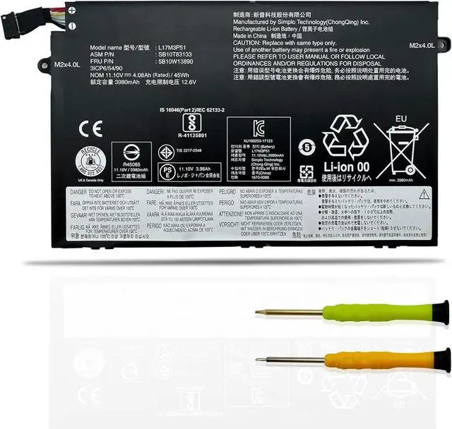 Main image of L17M3P51 01AV446 Laptop Battery fit for Lenovo ThinkPad E14 E15 E480 E485 E495 E580 E585 E490 E590 E595 E14 E15 Gen 1 (2019)Series L17C3P51 SB10K97609 01AV448 L17M3P52 01AV447 L17L3P51 01AV445
