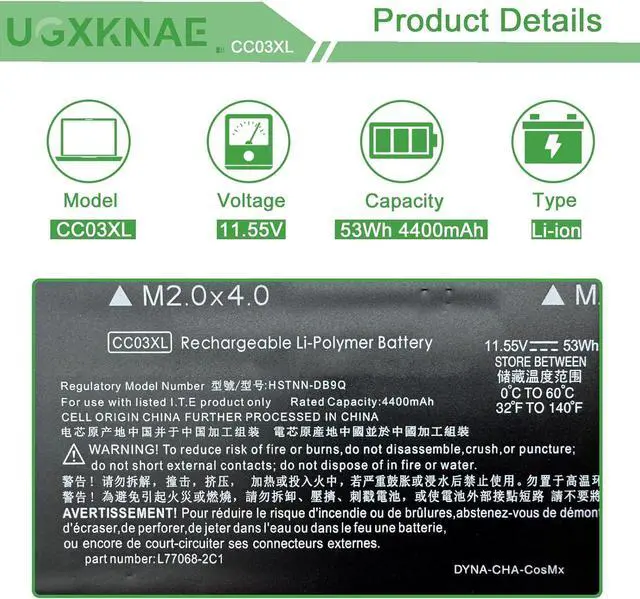 Alt view image 2 of 7 - CC03XL 53Wh Laptop Battery Replacement for HP ZBook Firefly 14 G8 G7 Probook 635 EliteBook 830 835 840 845 G7 G8 Aero G7 G8 Series HSTNN-DB9Q L78555-005 L77608-2C1 L77608-421 CC03053XL-PL