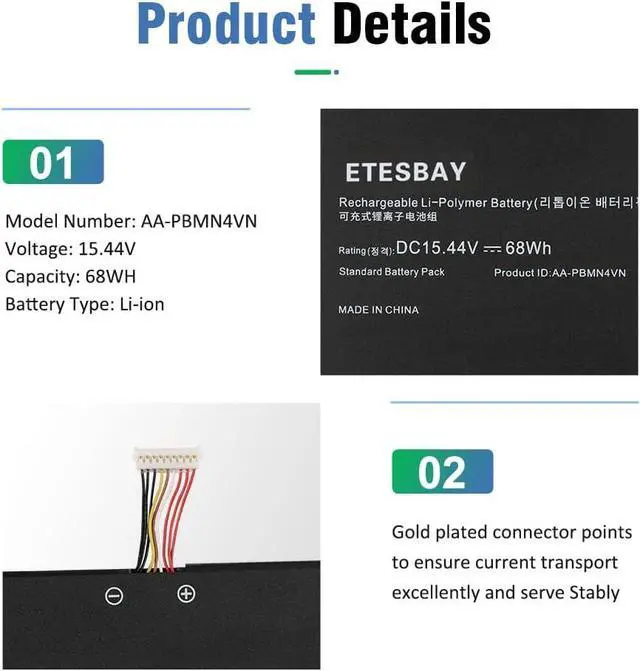 Alt view image 6 of 7 - AA-PBMN4VN Laptop Battery Replacement for Samsung Galaxy Book Pro 360 15 15.6" NP950XDB NP950XDB-KB1US NP950XDB-KA1US NP950XDB-KC5US NP950XDB-KC3US NP950QDB NP950QDB-KB1US 15.44V 68WH/4405mAh