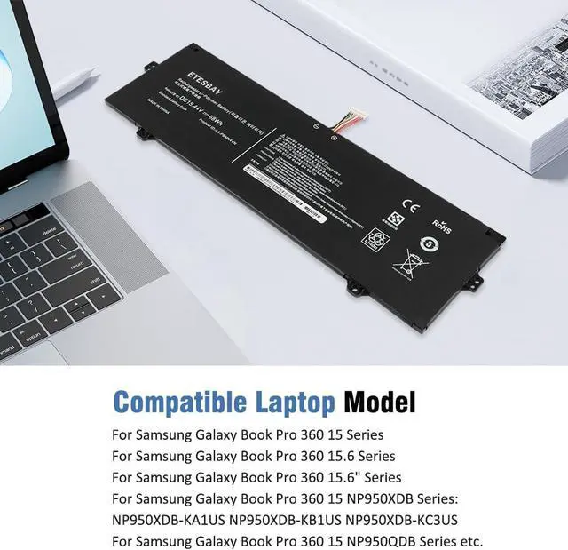 Alt view image 7 of 7 - AA-PBMN4VN Laptop Battery Replacement for Samsung Galaxy Book Pro 360 15 15.6" NP950XDB NP950XDB-KB1US NP950XDB-KA1US NP950XDB-KC5US NP950XDB-KC3US NP950QDB NP950QDB-KB1US 15.44V 68WH/4405mAh