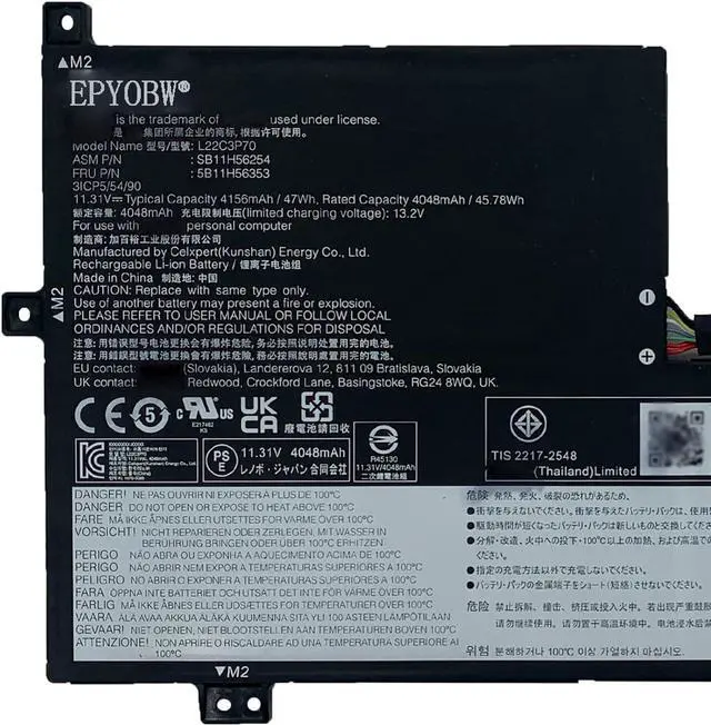 Alt view image 2 of 5 - L22C3P70 Laptop Battery 47Wh 4156mAh 3-Cell 11.31V Compatible with Lenovo 100w Gen 4 82VK 82VL / 300w Yoga Gen 4 82VM 82VN / 500w Yoga Gen 4 82VQ 82VR Series L22D3P71 5B11H56352 5B11H56355