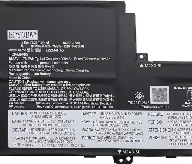 Alt view image 2 of 5 - L22M4PA5 Laptop Battery 75.4Wh 4909mAh 4-Cell 15.36V Compatible with Lenovo IdeaPad Slim 5 16ABR8 82XG / IdeaPad Slim 5 16IAH8 83BG / IdeaPad Slim 5 16IRL8 82XF Series L22C4PA5 L22D4PA5