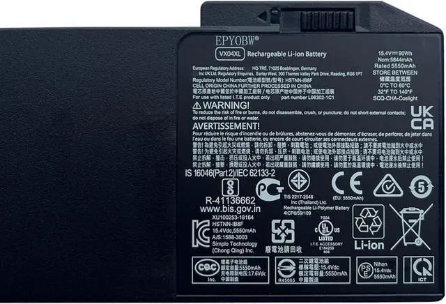Alt view image 2 of 3 - VX04XL Laptop Battery 90Wh 5844mAh 4-Cell 15.4V Compatible with HP Zbook 15 G5 / ZBook 15 G6 Series HSTNN-IB8F 4ME79AA HSN-Q13C L05766-855 L06302-1C1 VX04090XL 4ICP6/59/109