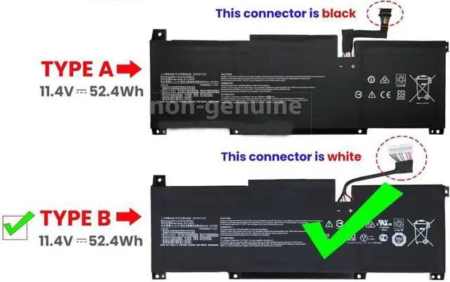 Alt view image 5 of 6 - Tanch Laptop Battery BTY-M491 Replacement for MSI Modern 15 A11M MS-1552 15M A11SDK A11UEKV 11.4V 4600mAh/52.4Wh