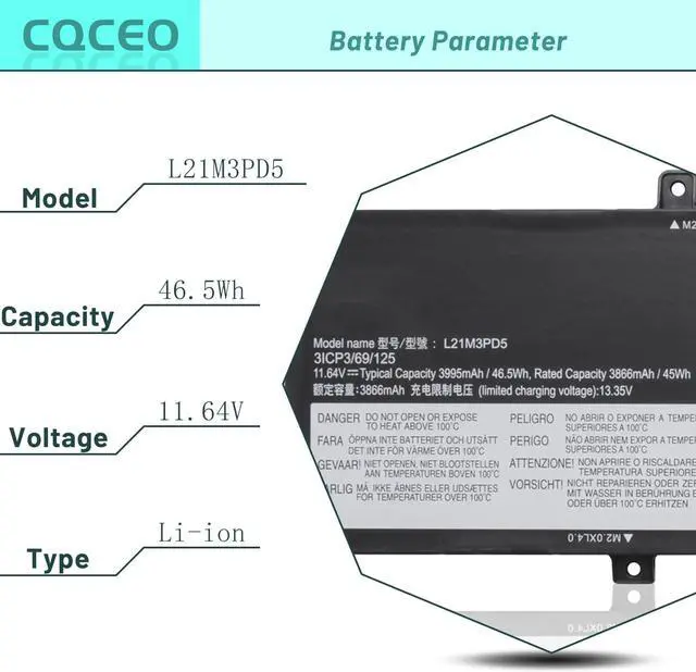 Alt view image 3 of 7 - L21M3PD5 L21L3PD5 L21C3PD5 L21D3PD5 46.5Wh Laptop Battery for Lenovo ThinkBook 14 G4+ IAP 21CX0036MJ 21CX000GUK 21CX001LMZ 21CX001NSP 21CX000FRM 21CX001FMH 21CX001NMB Series SB11E40205 SB11E40208