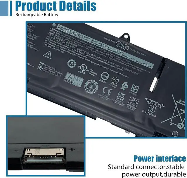 Alt view image 3 of 5 - 66DWX Laptop Battery Compatible with Dell Latitude 7340 7350 7440 7450 7640 7650 Series Notebook 086D0Y 86D0Y 00HYH8 0HYH8 11.4V 57Wh 4878mAh