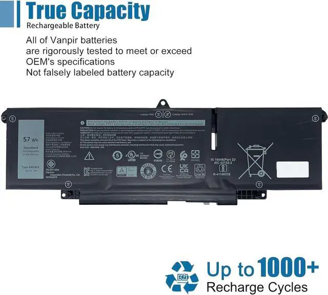 Alt view image 5 of 5 - 66DWX Laptop Battery Compatible with Dell Latitude 7340 7350 7440 7450 7640 7650 Series Notebook 086D0Y 86D0Y 00HYH8 0HYH8 11.4V 57Wh 4878mAh