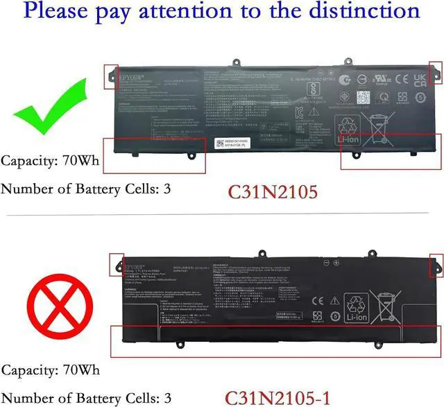 Alt view image 2 of 6 - C31N2105 Laptop Battery 70Wh Compatible with ASUS VivoBook 15X OLED X1503ZA / VivoBook S 16X M5602QA S5602ZA K6602HE M6500QF F1603ZA S1503QA S3502ZA S5402ZA S5602ZA Series 0B200-04140000
