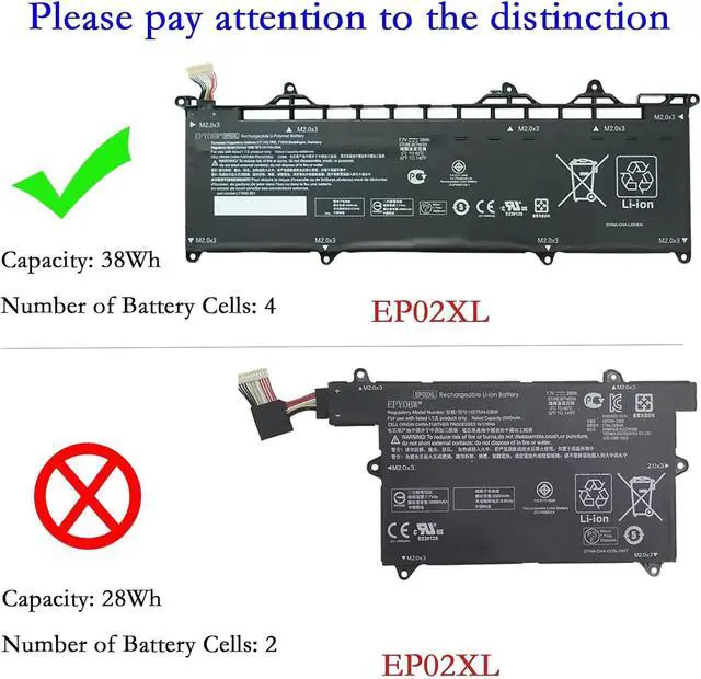 Alt view image 2 of 4 - EP02XL Laptop Battery 38Wh 4688mAh 4-Cell 7.7V Compatible with HP Elite Dragonfly G1 / Elite Dragonfly G2 / Elite Dragonfly MAX Series HSTNN-DB9L L71760-005