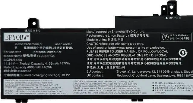 Alt view image 2 of 5 - L22B3PG4 Laptop Battery 47Wh Compatible with Lenovo ThinkPad E14 Gen 5 / E14 Gen 6 / E16 Gen 1 / E16 Gen 2 Series L22D3PG4 L22M3PG4 L22X3PG4