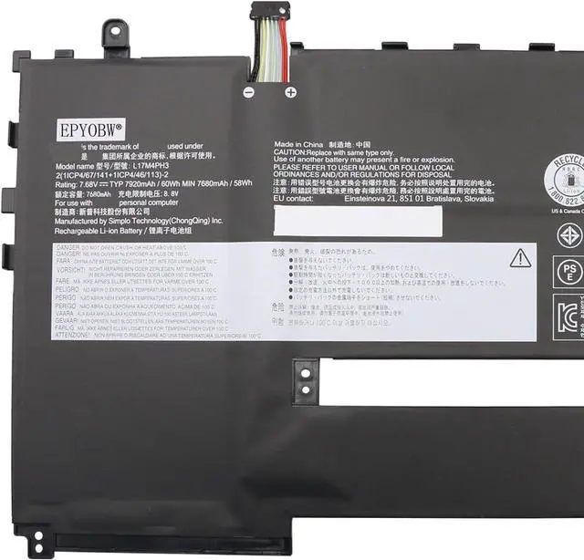 Alt view image 2 of 4 - L17M4PH3 Laptop Battery 60Wh 7920mAh 4-Cell 7.68V Compatible with Lenovo Yoga C630-13Q50 81JL Series L17C4PH3