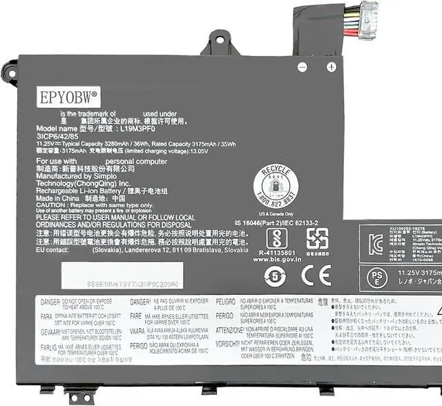 Alt view image 2 of 4 - L19M3PF0 Laptop Battery 36Wh Compatible with Lenovo ThinkBook 14-IML 14-IIL/ThinkBook 15-IML 15-IIL Series L19D3PF0 L19C3PF0 L19M3PF9 L19L3PF8 L19M3PF1 L19L3PF1 L19M3PF2 L19D3PF2 L19C3PF9