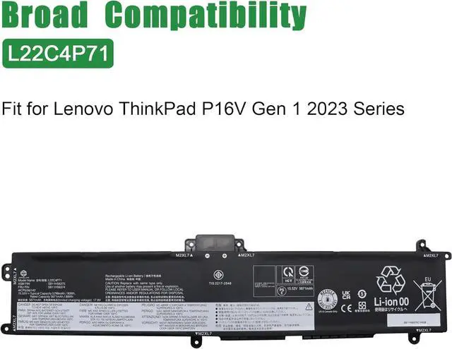 Alt view image 5 of 6 - L22C4P71 Laptop Battery Replacement for Lenovo ThinkPad P16v Gen 1 2023 Gen 2 2024 Series Notebook SB11H56275 5B11H56374 L22M4P71 SB11H56274 5B11H56373 Black 15.52V 90Wh 5799mAh