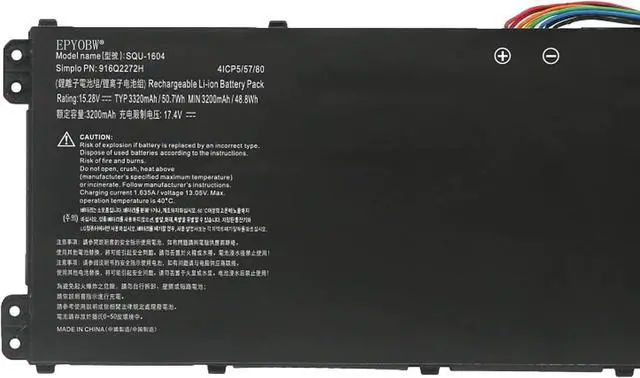 Alt view image 2 of 4 - SQU-1604 Laptop Battery 50.7Wh 3320mAh 15.28V Compatible with Hasee 916Q2272H Series