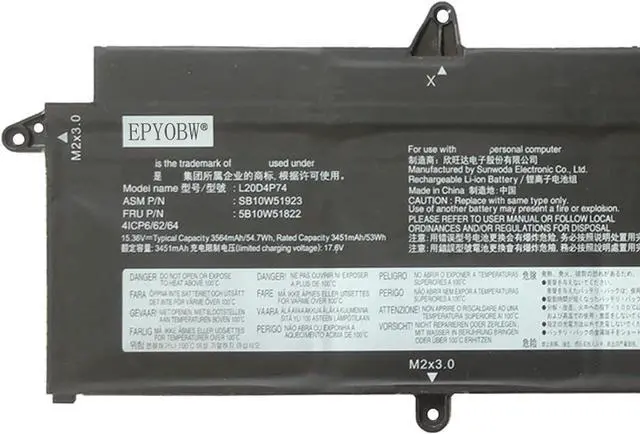 Alt view image 2 of 4 - L20D4P74 Laptop Battery 54.7Wh 3564mAh 4-Cell Compatible with Lenovo ThinkPad X13 Gen 2 20WK / ThinkPad X13 Gen 3 21BN Series L20D3P72 L20C3P72 L20C4P73 L20L4P73 L20M4P73 L20C4P74