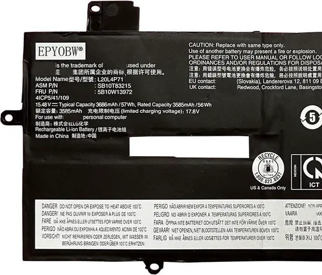 Alt view image 2 of 4 - L20L4P71 Laptop Battery 57Wh 4-Cell Compatible with Lenovo ThinkPad X1 Carbon 9th Gen 10th Gen 11th Gen/ThinkPad X1 Yoga 6th Gen 7th Gen 8th Gen Series L20M4P71 L20C4P71 L20D4P71