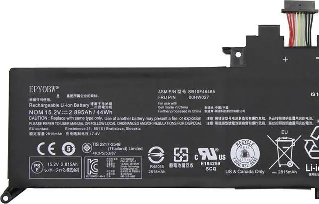 Alt view image 2 of 5 - 00HW027 Laptop Battery 44Wh 2895mAh 15.2V Compatible with Lenovo ThinkPad New S1 2018 / ThinkPad Yoga 260 370 / ThinkPad Yoga X380 Series 00HW026 SB10F46464 SB10F46465 01AV432