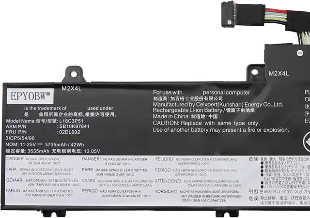 Alt view image 2 of 5 - L18C3P51 Laptop Battery 42Wh 3735mAh 11.25V Compatible with Lenovo ThinkPad E490S Series SB10K97641 02DL002 L18M3P51 SB10K97639 02DL000 L18M3P52 SB10K97640 02DL001 L18L3P51 L18S3P51