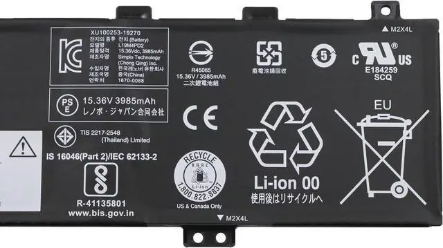 Alt view image 2 of 3 - L19M4PD2 Laptop Battery 62Wh 4060mAh 4-Cell 15.36V Compatible with Lenovo IdeaPad Yoga S740-14IIL 81RM 81RS Series L19L4PD2