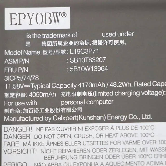 Alt view image 2 of 4 - L19C3P71 Laptop Battery 48.2Wh 4170mAh 3-Cell 11.58V Compatible with Lenovo ThinkPad X1 Nano Gen 1st 20UN 20UQ Series L19M3P73 L19M3P72