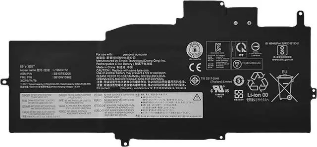 Main image of L19M3P72 Laptop Battery 48.2Wh 4170mAh 3-Cell 11.58V Compatible with Lenovo ThinkPad X1 Nano Gen 1st 20UN 20UQ Series L19C3P71 L19M3P73