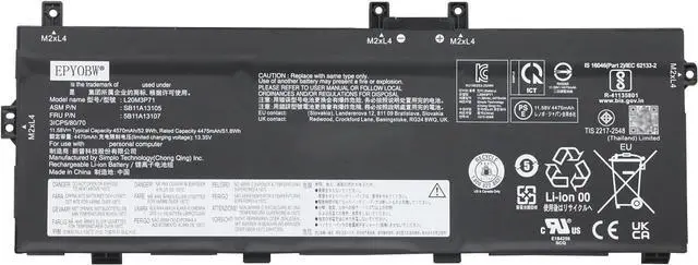 Main image of L20M3P71 Laptop Battery 52.9Wh 4570mAh 3-Cell 11.58V Compatible with Lenovo ThinkPad X13 Yoga Gen 2 20W8 20W9 Gen 3 21AW 21AX / ThinkPad P16 Gen 1 21D6 21D7 Series L20L3P71 L20C3P71