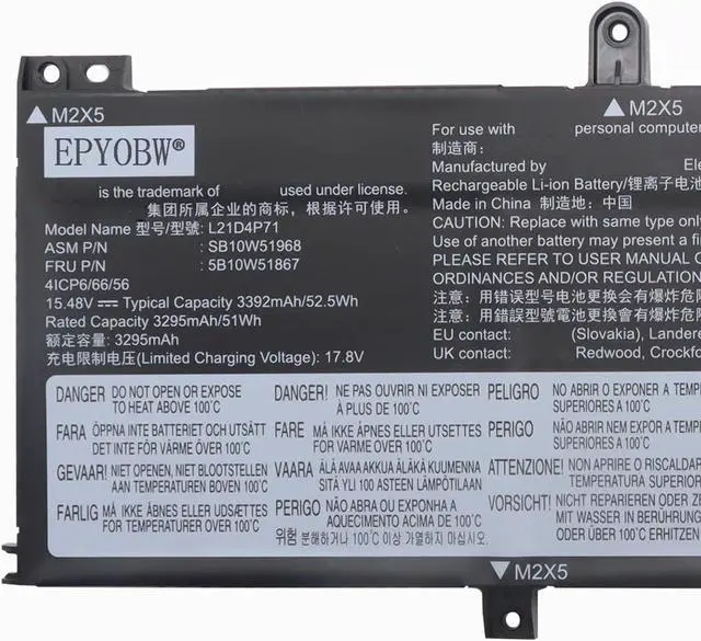 Alt view image 2 of 5 - L21D4P71 Laptop Battery 52.5Wh Compatible with Lenovo ThinkPad T14 Gen 3 / P14s Gen 3 / ThinkPad T14 Gen 4 / P14s Gen 4 Series L21M3P71 L21L3P71 L21L4P71 L21M4P71 L21C4P71 L21C3P71 L21M4P72