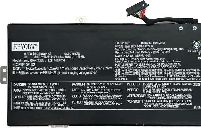 Alt view image 2 of 5 - L21M4PC4 Laptop Battery 71Wh 4623mAh 4-Cell 15.36V Compatible with Lenovo IdeaPad Gaming 3-16IAH7 82SA / 3-16ARH7 82SC Series Notebook L21L4PC1 SB11F36368 5B11F36373 SB11F36374 5B11F36376