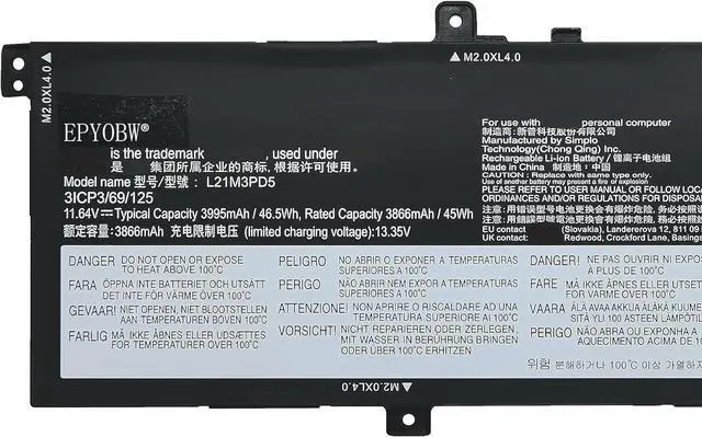 Alt view image 2 of 5 - L21M3PD5 Laptop Battery 46.5Wh 3995mAh 3-Cell 11.64V Compatible with Lenovo ThinkBook 14 G4+ ARA/ThinkBook 14 G4+ IAP Series L21C3PD5 L21L3PD5 L21M4PD6 L21D4PD6 L21L4PD6