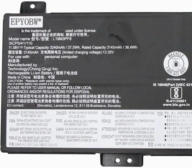 Alt view image 2 of 5 - L19M3PF8 Laptop Battery 37.5Wh 3240mAh 3-Cell 11.58V Compatible with Lenovo Ideapad Flex 3-11IGL05 82B2 / 3-11ADA05 82G4 Series Notebook L19C3PF8 SB10X02592 5B10X02604 SB10X02595 5B10X02593