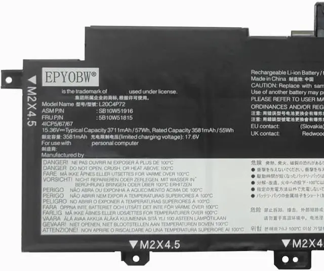 Alt view image 2 of 5 - L20C4P72 Laptop Battery 57Wh Compatible with Lenovo Lenovo ThinkPad T14s Gen 2 Series L20M4P72 L20L4P72 L20D4P72 SB10W51916 5B10W51815 SB10W51915 5B10W51814 SB10W51914 5B10W13976 SB10W51917