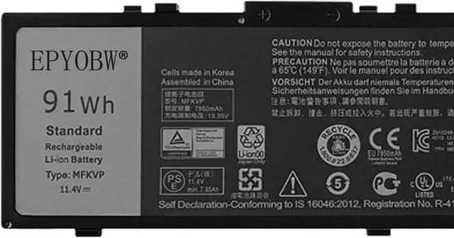 Alt view image 2 of 4 - MFKVP Laptop Battery 91Wh 7950mAh 6-Cell 11.4V Compatible with Dell Precision 7510 7520 7710 7720 M7710 M7510 Series 0FNY7 1G9VM 451-BBSB 451-BBSE 451-BBSF GR5D3 M28DH RDYCT T05W1 TO5W1