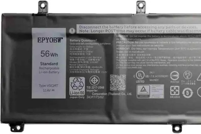 Alt view image 2 of 5 - V0GMT Laptop Battery 56Wh 11.4V Compatible with Dell G7 17 7700 / XPS 15 7590 9550 9560 9570 / Precision 5510 5520 5530 5540 / Inspiron 15 7500 7501 7590 / Vostro 7500 7590 Series 4K1VM XYCW0