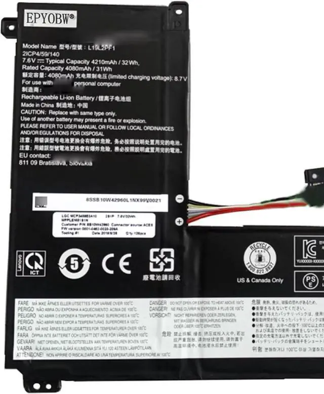 Alt view image 2 of 5 - L19L2PF1 Laptop Battery 32Wh 4270mAh 2-Cell 7.6V Compatible with Lenovo IdeaPad 1-11IGL05 1-14IGL05 Series L19M2PF1 5B10W42963 SB10W42961 L19C2PF1 5B10W42959 SB10W42962 5B10W42964 SB10W42960