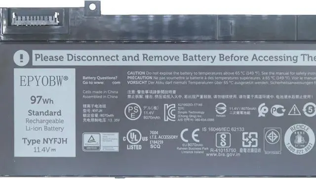 Alt view image 2 of 3 - NYFJH Laptop Battery 97Wh 11.4V 6-Cell Compatible with Dell Precision 7730 7740 7530 7540 / P34E P34E001 P34E002 P74F P74F P74F001 P74F002 Series 0YAX0 0WNRC 5TF10 RY3F9 0RY3F9 7M0T6 GHXKY