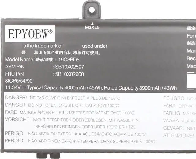 Alt view image 2 of 4 - L19C3PD5 Laptop Battery 45Wh Compatible with Lenovo ThinkPad E14 Gen 2 / E14 Gen 3 / E14 Gen 4 / E15 Gen 2 / E15 Gen 3 / E15 Gen 4 Series L19D3PD5 L19M3PD5 L19L3PD5 L20C3PD4 L20D3PD4