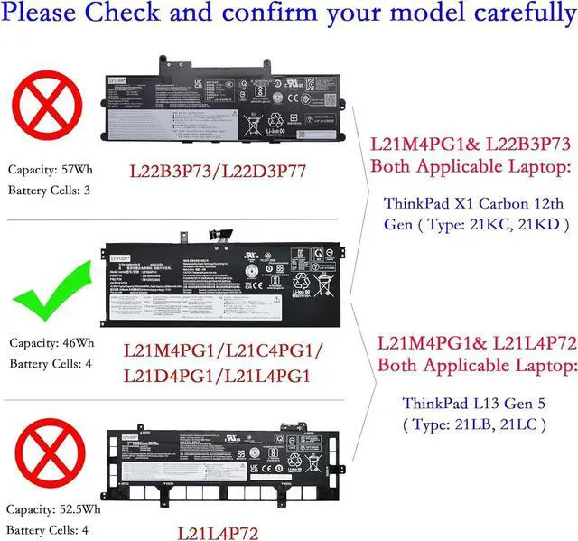 Alt view image 2 of 6 - L21M4PG1 L21L4PG1 Laptop Battery 46Wh 4-Cell Compatible with Lenovo ThinkPad L13 Gen 3 / ThinkPad L13 Gen 4 / ThinkPad L13 Yoga Gen 3 / ThinkPad L13 Yoga Gen 4 Series L21C4PG1 L21D4PG1