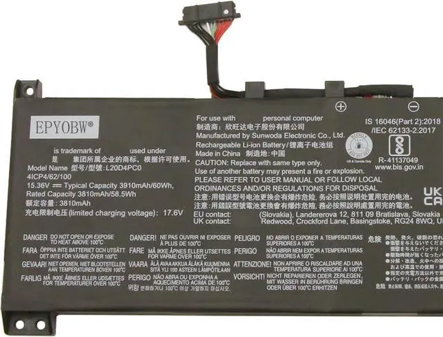 Alt view image 3 of 5 - L20D4PC0 Laptop Battery 60Wh 4-Cell Compatible with Lenovo Legion 5-15ITH6H 5-15ITH6 5-15ACH6H 5-15ACH6 5-15ACH6A / ideapad Gaming 3-15ACH6 3-15IHU6 Series L20C4PC0 L20L4PC0 L20M4PC0