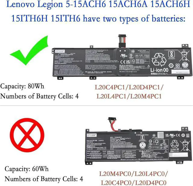 Alt view image 2 of 5 - L20D4PC1 Laptop Battery 80Wh Compatible with Lenovo Legion 5 Pro-16ITH6H Pro-16ITH6 / Legion 5-15ITH6H 5-15ITH6 5-15ACH6H / Legion 7-16ITHg6 7-16ACHg6 Series L20C4PC1 L20L4PC1 L20M4PC1