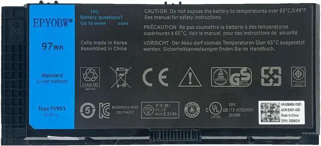 Main image of FV993 Laptop Battery 97Wh 8550mAh 9-Cell 11.1V Compatible with Dell Precision M4600 M4700 M4800 M6600 M6700 M6800 Series N71FM R7PND 1C75X 3DJH7 5V19F 72KRT 7FF1K 823F9 97KRM 9GP08 0TN1K5