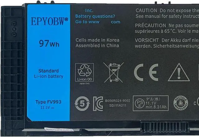 Alt view image 2 of 5 - FV993 Laptop Battery 97Wh 8550mAh 9-Cell 11.1V Compatible with Dell Precision M4600 M4700 M4800 M6600 M6700 M6800 Series N71FM R7PND 1C75X 3DJH7 5V19F 72KRT 7FF1K 823F9 97KRM 9GP08 0TN1K5