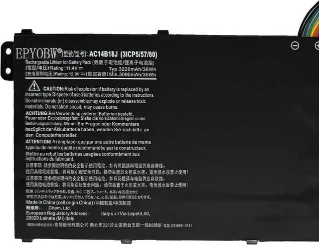 Alt view image 2 of 5 - AC14B18J Laptop Battery 36Wh Compatible with Acer Chromebook CB3-111 CB5-311 C910 / Aspire V3-111 E3-111 / Spin 5 / Swift 3 / TravelMate X359 / Gateway NE512 Series AC14B8K AC14B13J AC14B3K