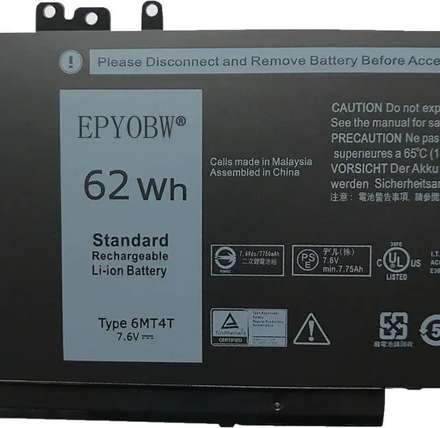 Alt view image 2 of 3 - 6MT4T Laptop Battery 62Wh 4-Cell 7.6V Compatible with Dell Latitude 14 E5470 E5470-GP2HP / Latitude 15.6 E5570 E5570-457YW / Pricision 15 3510 3510-8580 Series 7V69Y TXF9M 79VRK 07V69