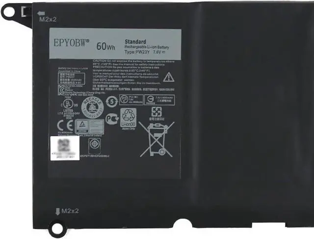 Alt view image 2 of 3 - PW23Y Laptop Battery 60Wh 8085mAh 4-Cell 7.6V Compatible with Dell XPS 13 9360 13-9360-D1605G 13-9360-D1605T 13-9360-D1609 13-9360-D1609G 13-9360-D1705G Series RNP72 0TP1GT 0RNP72 TP1GT