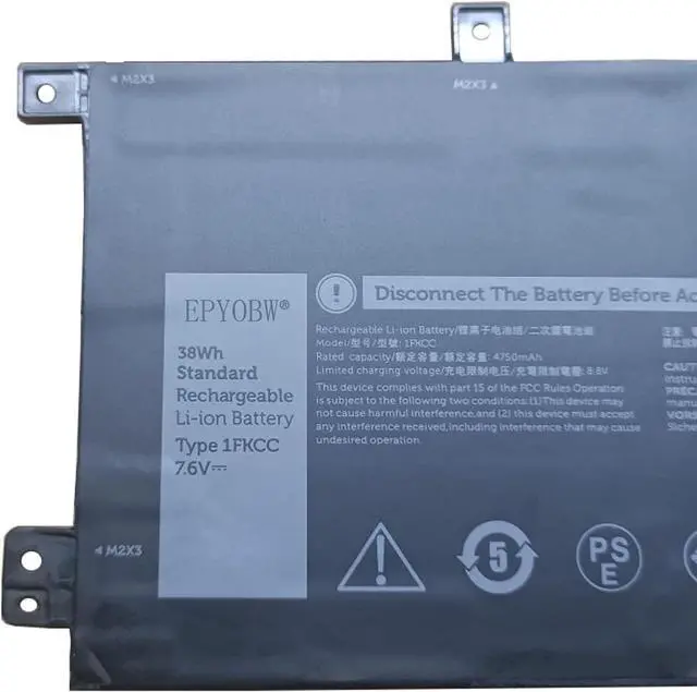 Alt view image 2 of 3 - 1FKCC Laptop Battery 38Wh 4750mAh 2-Cell 7.6V Compatible with Dell Latitude 7200 2-in-1 / Latitude 7210 2-in-1 Series 09NTKM 9NTKM 0D9J00 D9J00 0KWWW4 KWWW4