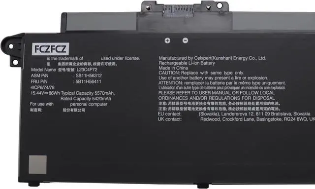Alt view image 2 of 4 - L23C4P72 Battery 86Wh 5570mAh Replacement for Lenovo ThinkPad T16 Gen 3 21MN 21MQ Series SB11H56312 5B11H56411 L23M4P71 SB11H56313 5B11H56412 L23M4P70 SB11H56311 L23C4P71 SB11H56310 15.44V