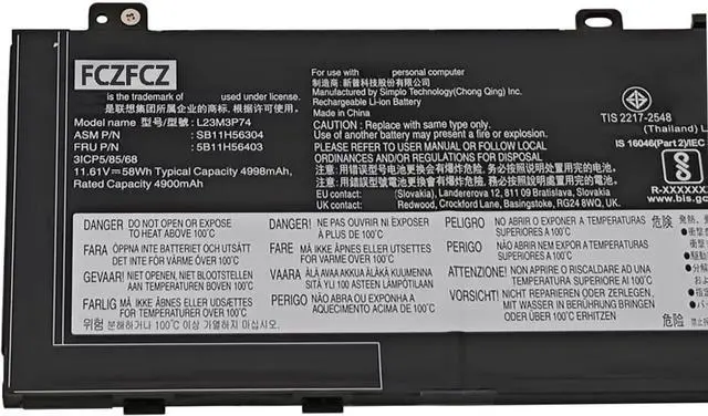 Alt view image 2 of 4 - L23M3P74 Battery 58Wh 4998mAh Replacement for Lenovo ThinkPad T14s Gen 6 21N1 21N2 Series SB11H56304 5B11H56403 L23D3P75 SB11H56305 5B11H56404 11.61V 3-Cell