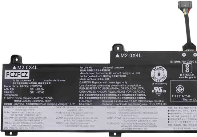Alt view image 2 of 4 - L21C3PG2 Battery 57Wh Replacement for Lenovo ThinkPad L14 Gen3 Gen4 / L15 Gen3 Gen4 / C14 Gen1 Chromebook Series SB11H56244 SB11F21947 L21D3PG2 L21M3PG2 11.52V 3-Cell